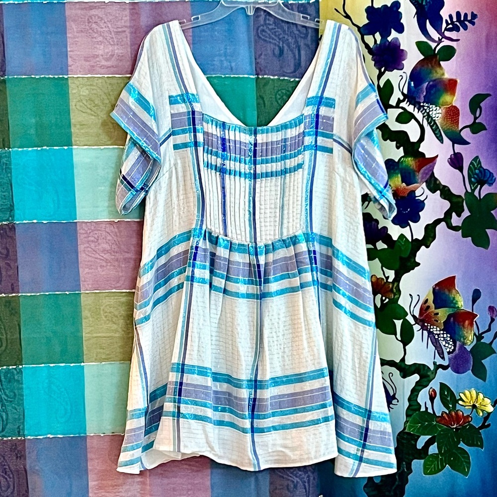 🌺🎉HP🎉🌺 NWT Free People Barcelona Shimmer Plaid Mini Dress - Picture 6 of 16